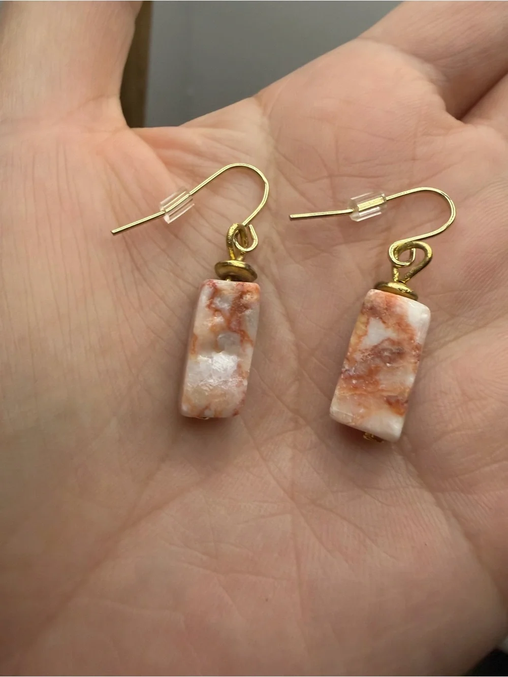 Gold-Plated Orange Marble Drop Earrings